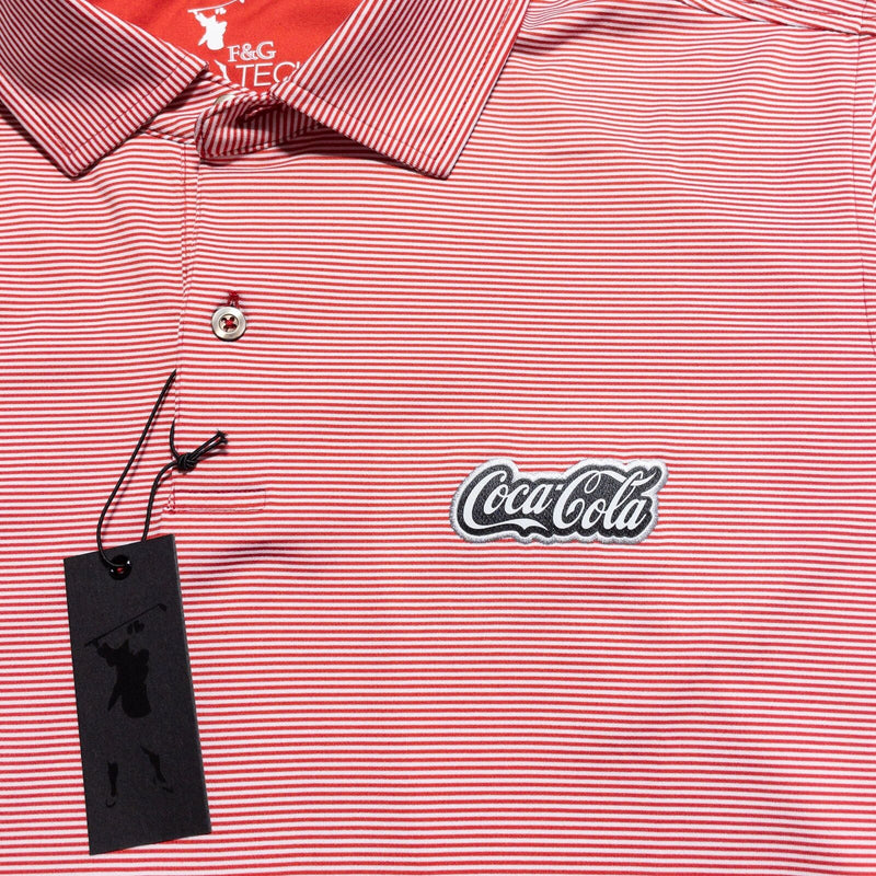 Coca-Cola Polo Shirt Men's Large Golf Wicking F&G Tech Red Striped Employee