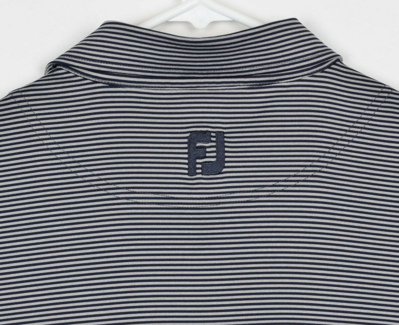 FootJoy Men's Sz 2XL Athletic Fit Gray Navy Blue Striped Golf Polo Shirt