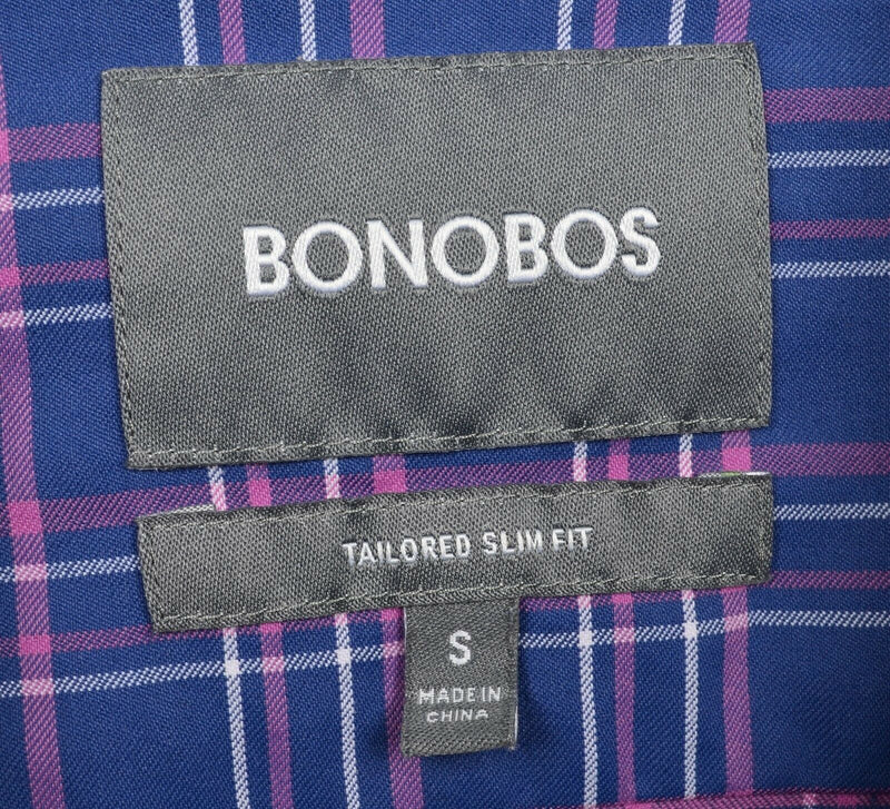 Bonobos Men's Small Slim Fit Nylon Wicking Blue Purple Plaid Performance Shirt