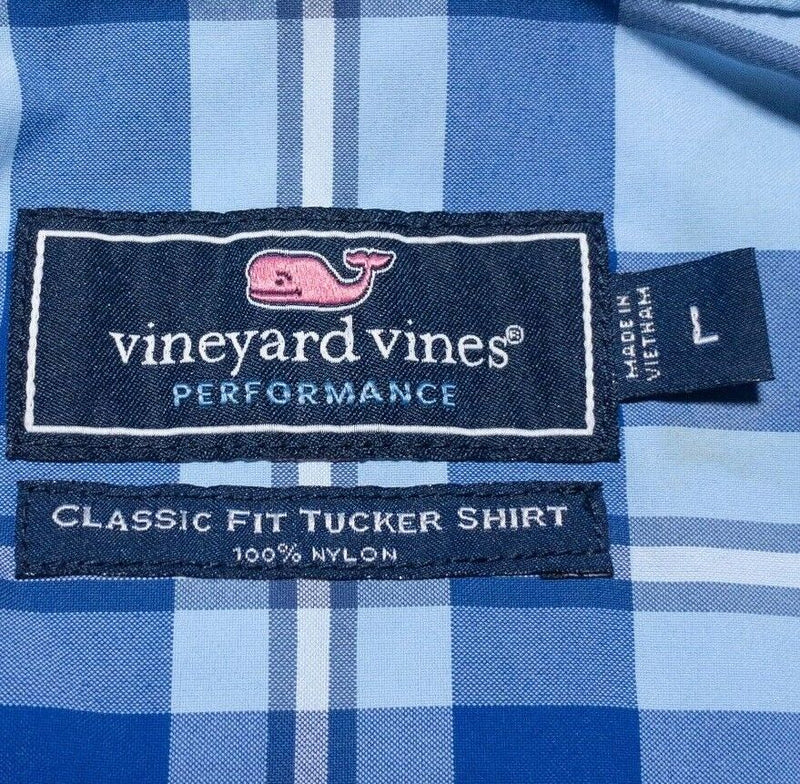 Vineyard Vines Performance Tucker Shirt Large Classic Fit Men's Blue Plaid Nylon