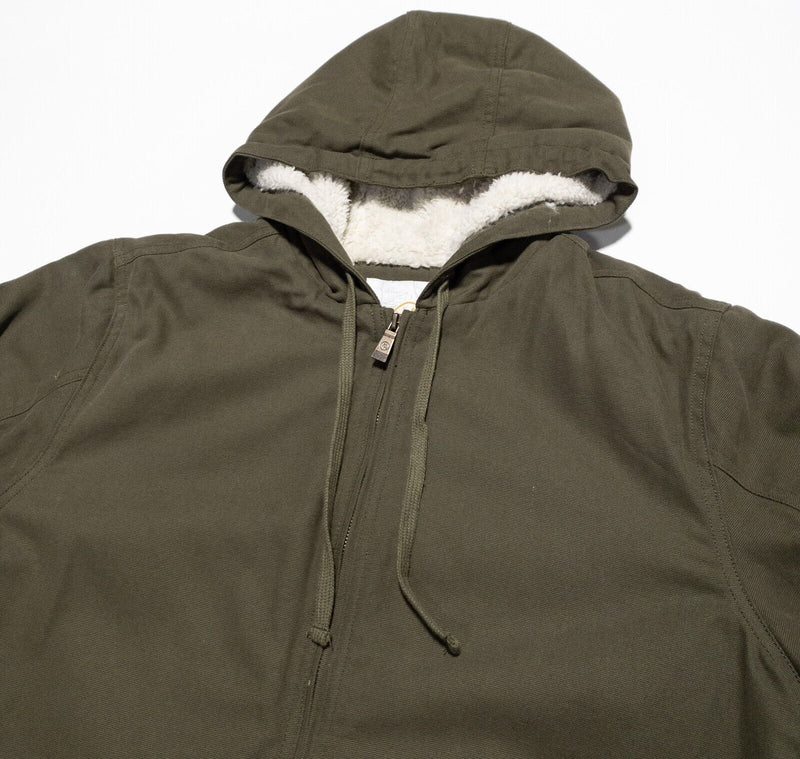Cloudveil Jacket Men's Large Sherpa Lined Canvas Hooded Full Zip Olive Green