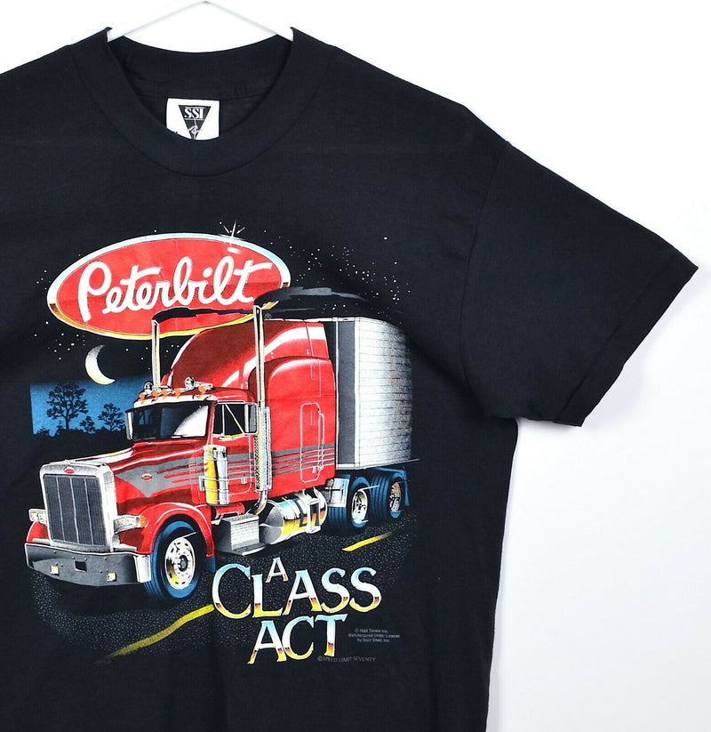 Vintage 1988 Peterbilt Men's Medium Trucker Class Act Black Graphic T-Shirt NWT