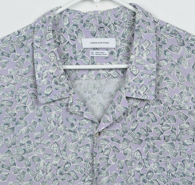 Urban Outfitters Men's 2XL 100% Rayon Lavender Purple Geometric Hawaiian Shirt