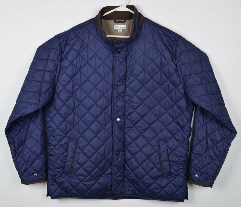 Peter Millar Crown Sport Men's 2XL Blue Quilted Suffolk Zip Snap Coat Jacket