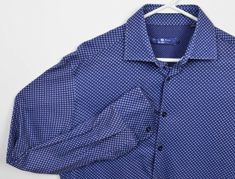 Stone Rose Men's 2 (Small) Blue Polka Dot Geometric Stretch Button-Front Shirt