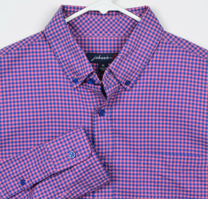 Johnnie-O Men's XL Pink Blue Gingham Check Plaid Long Sleeve Button-Down Shirt