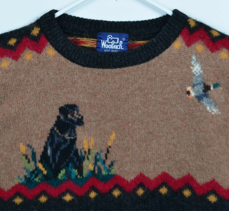 Vtg Woolrich Men's Sz Medium Duck Dog Hunting Scene Geometric Crewneck Sweater