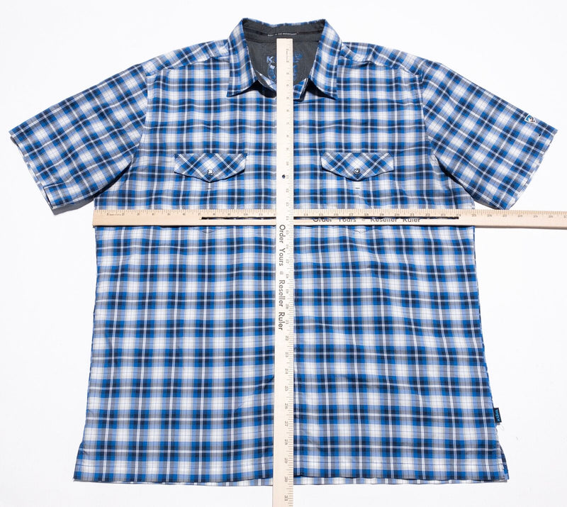 Kuhl Pearl Snap Eluxur Shirt Men's XL Button-Up Blue Plaid Short Sleeve Wicking