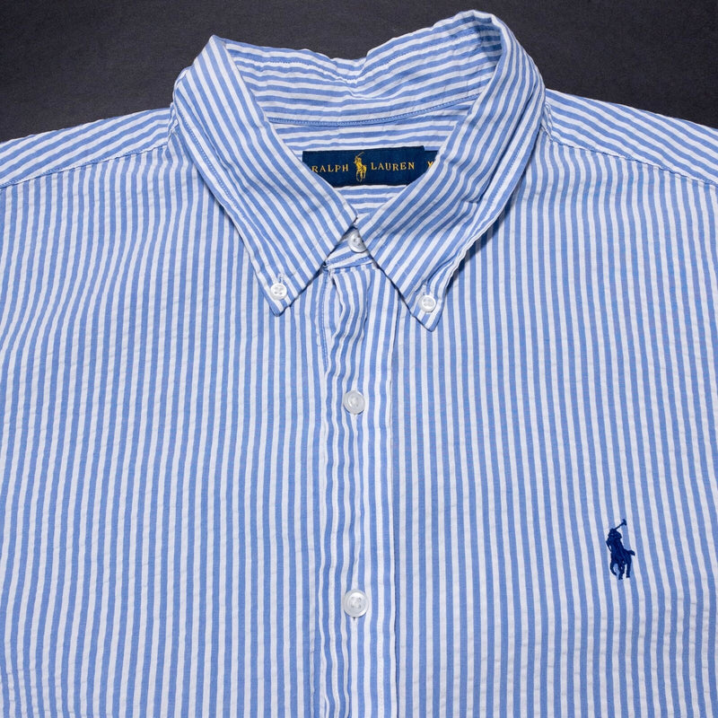 Polo Ralph Lauren Seersucker Shirt Men's 2XL Button-Down Blue White Striped