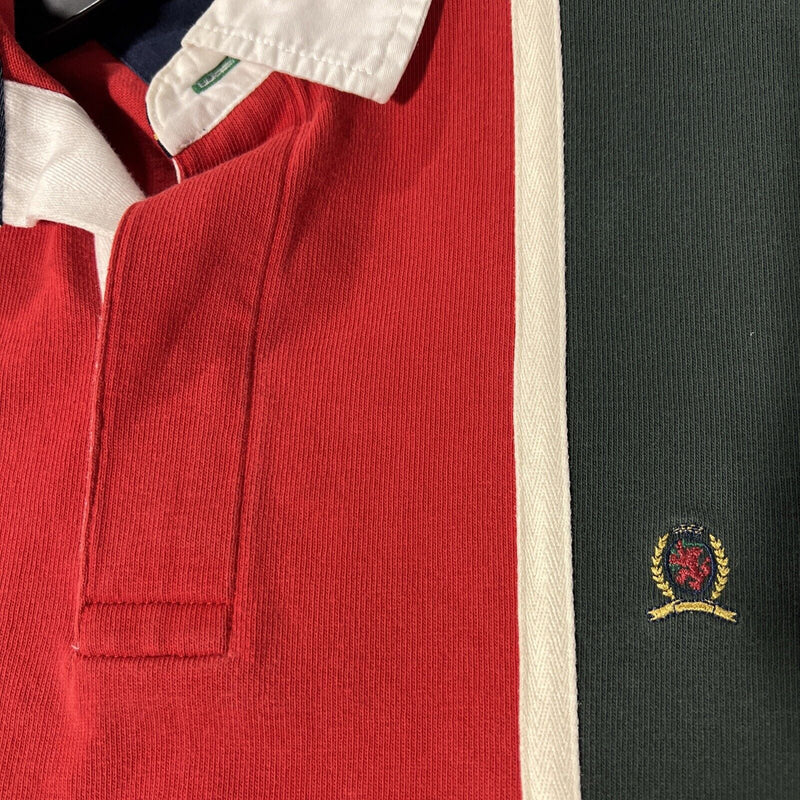 Tommy Hilfiger Rugby Shirt Colorblock Striped Vintage 90s Lion Logo Men's Medium