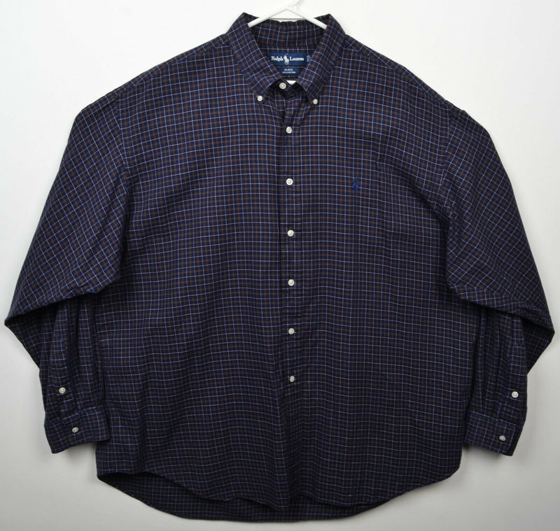 Polo Ralph Lauren Men 2XL Navy Blue Plaid "Blake" Long Sleeve Button-Down Shirt