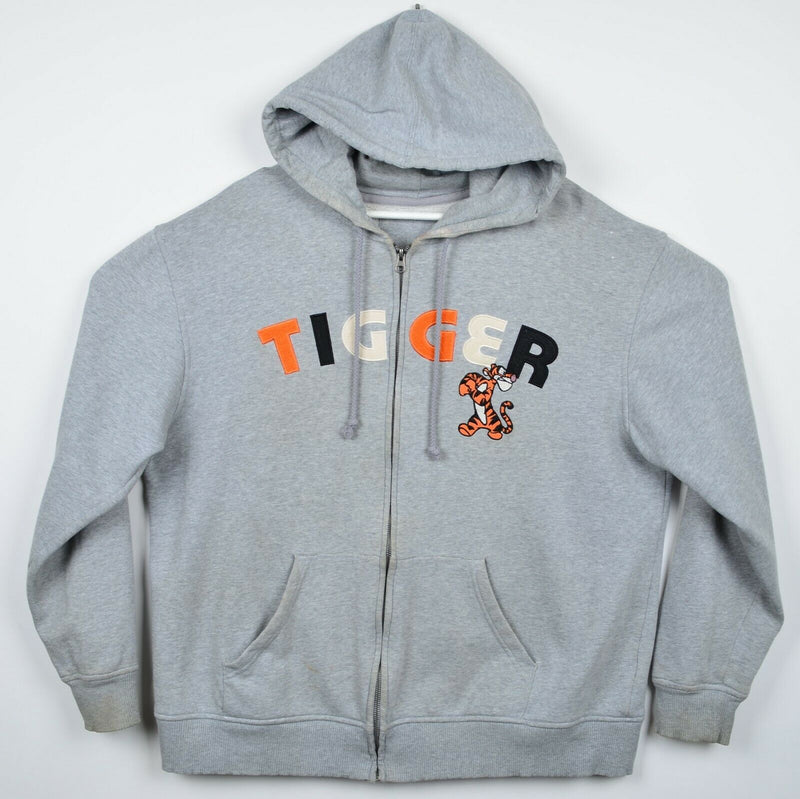 Disney Parks Adult Large Tigger Heather Gray Full Zip Hoodie Sweatshirt STAINED