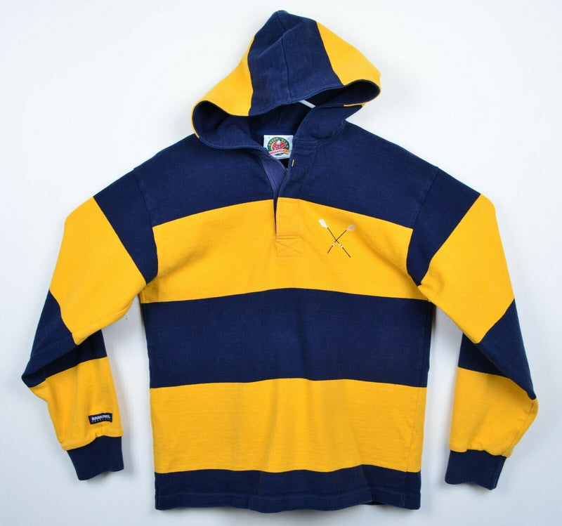 Vtg Barbarian Rugby Men's Sz Small Navy Blue Yellow Chunky Stripe Rowing Hoodie