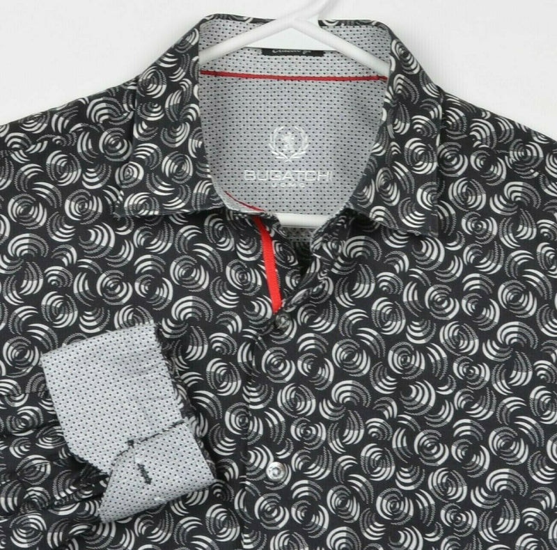 Bugatchi Uomo Men's Medium Classic Fit Flip Cuff Gray Swirls Button-Front Shirt