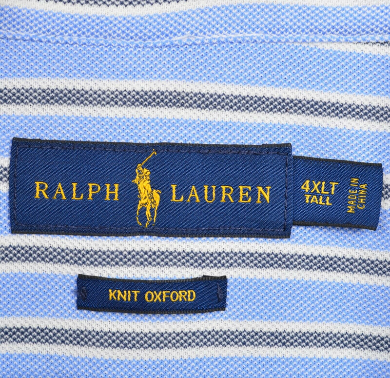 Polo Ralph Lauren Men 4XLT (4XL Tall) Knit Oxford Blue Striped Button-Down Shirt