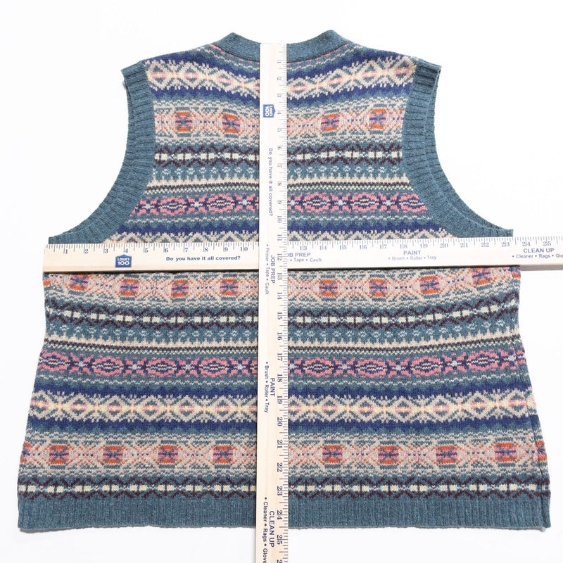 Orvis Fair Isle Sweater Vest Women's XL Multicolor Geometric Button-Up Wool Knit