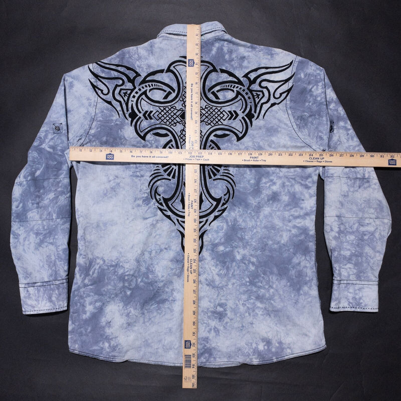 Roar Shirt Mens 2XL Button-Up Long Sleeve Blue Distressed Tribal Cross Signature