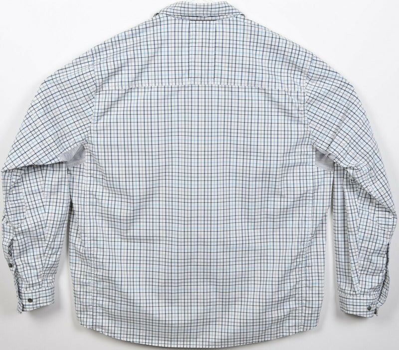 REI Men's XL Vented White Blue Plaid Hiking Travel Outdoor Button-Front Shirt