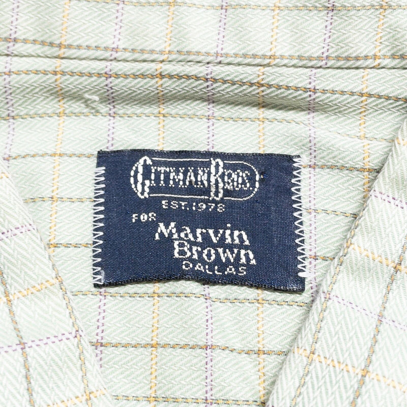 Gitman Bros. Vintage Shirt Mens Large Button-Down Short Sleeve Light Green Plaid