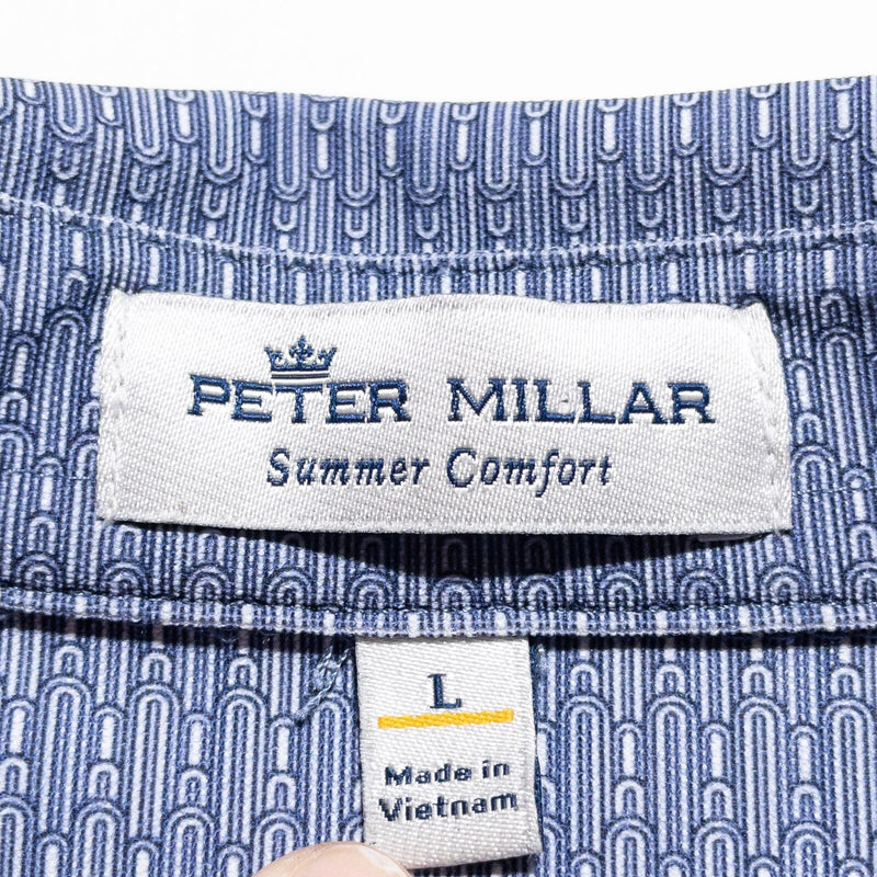 Peter Millar Summer Comfort Polo Large Men's Shirt Blue Geometric Wicking Golf