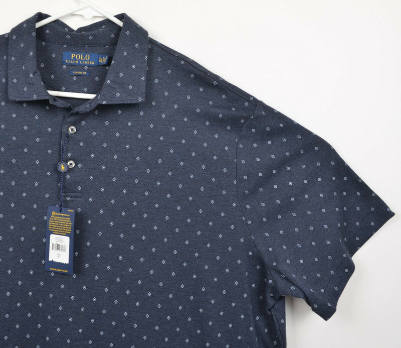 Polo Ralph Lauren Men's Sz XL Classic Fit Navy Blue Diamond Geometric Soft Shirt