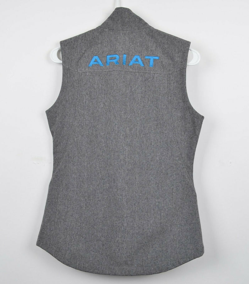 Ariat Women's Medium Gray Light Blue Fleece Lined Full Zip Rodeo Softshell Vest