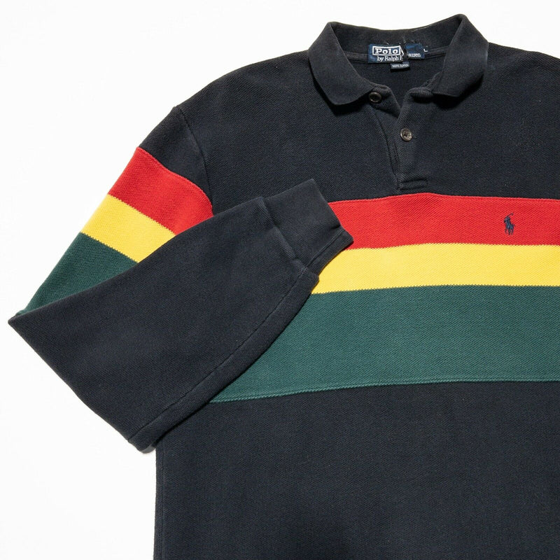 Polo Ralph Lauren Striped Polo Shirt Reggae Jamaica Red Green Gold Men's Large