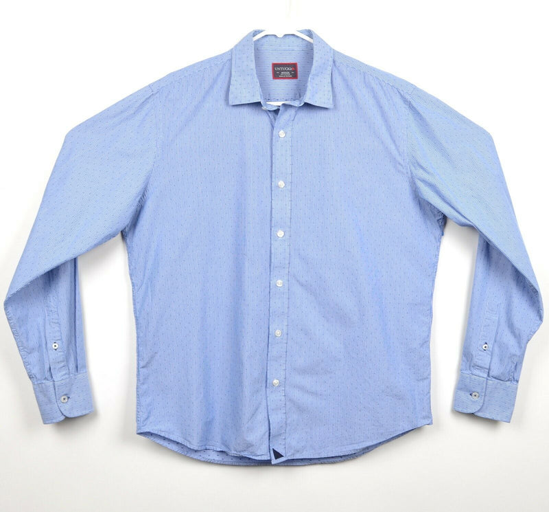 UNTUCKit Men's Sz Medium Blue Polka Dot Micro-Stripe Button-Front Shirt