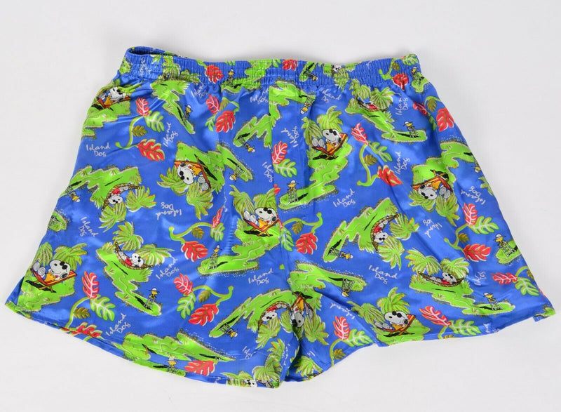 Vintage 90s Peanuts Men's Medium 100% Silk Snoopy Island Dog Boxer Shorts