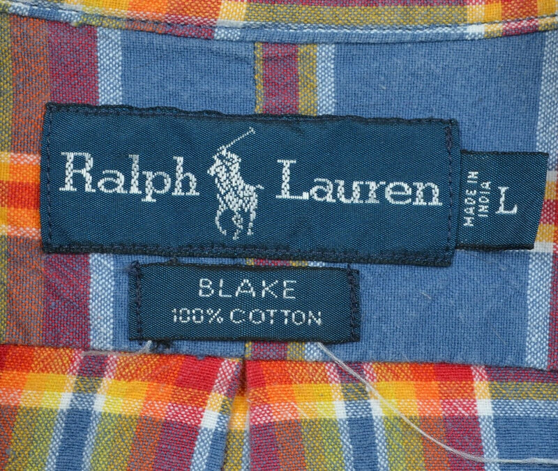 Polo Ralph Lauren Men's Large Blue Orange Red Plaid Blake Button-Down Shirt