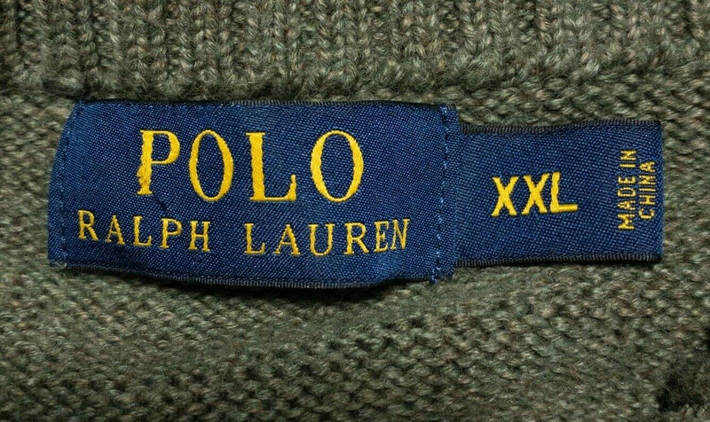 Polo Ralph Lauren Men's 2XL Solid Olive Green 1/4 Zip Pullover Knit Sweater