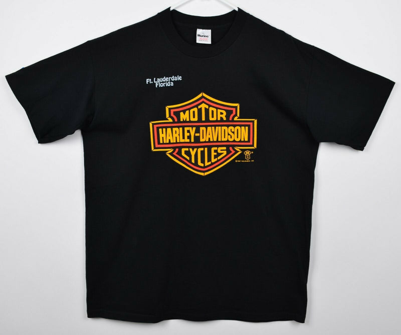 Vintage 80s Harley-Davidson Men's Sz XL Bar & Shield Logo Ft. Lauderdale T-Shirt