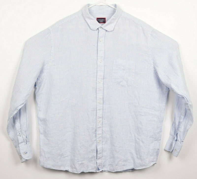 UNTUCKit Men's 2XL 100% Linen Wrinkle Resistant Blue Striped Button-Front Shirt
