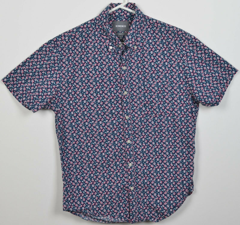 Bonobos Men's Small Standard Fit Floral Navy Blue Pink S/S Button-Down Shirt