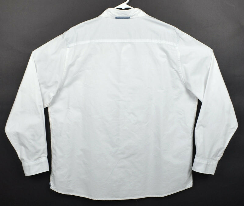 Carbon 2 Cobalt Men's Sz Large Solid White Blue Chambray Cuff Button-Front Shirt