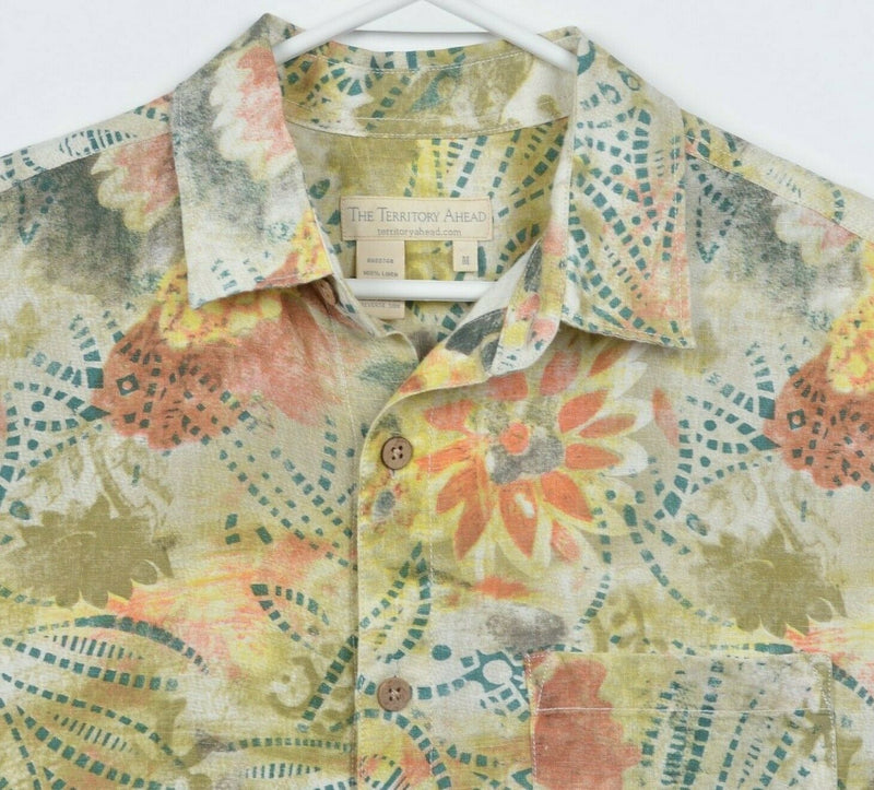 The Territory Ahead Men's Medium 100% Linen Floral Geometric Multi-Color Shirt