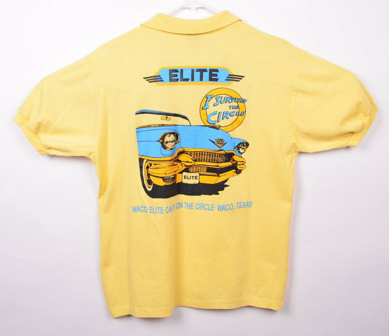 Vtg 80s Elite Cafe Men's Sz Large Waco, TX Magnolia Table Yellow Polo Shirt