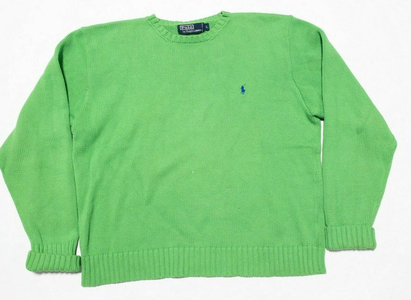 Polo Ralph Lauren Knit Sweater Crew Neck Lime Green Pullover Men's Large