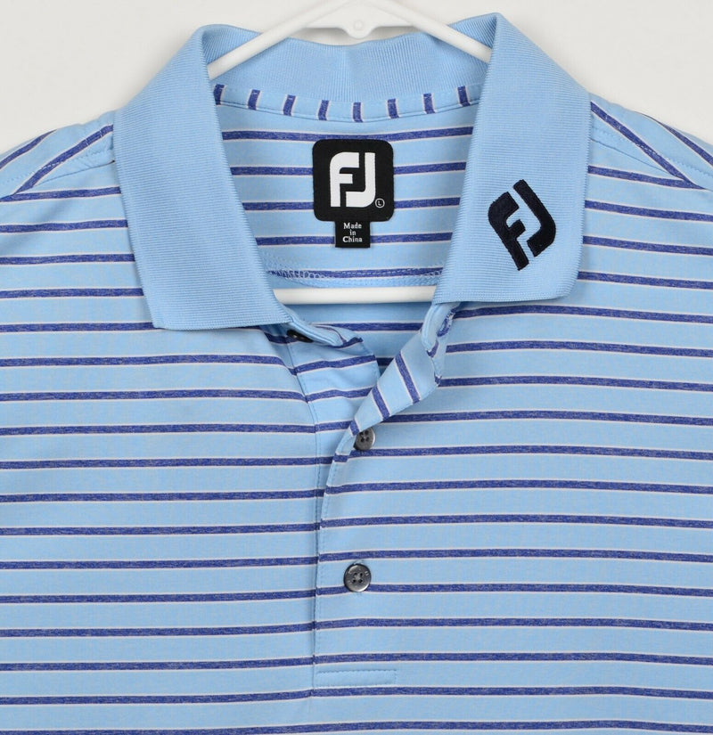 FootJoy Men's Sz Large Logo Collar Blue Striped FJ Performance Golf Polo Shirt