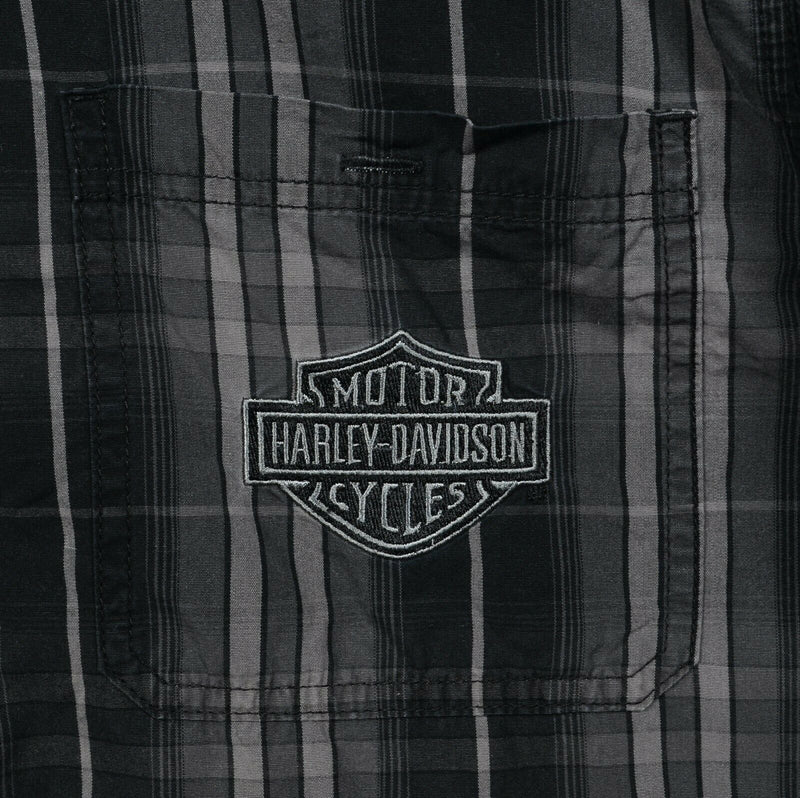 Harley-Davidson Men's LT Tall Black Gray Plaid Garage Mechanic Biker Shirt