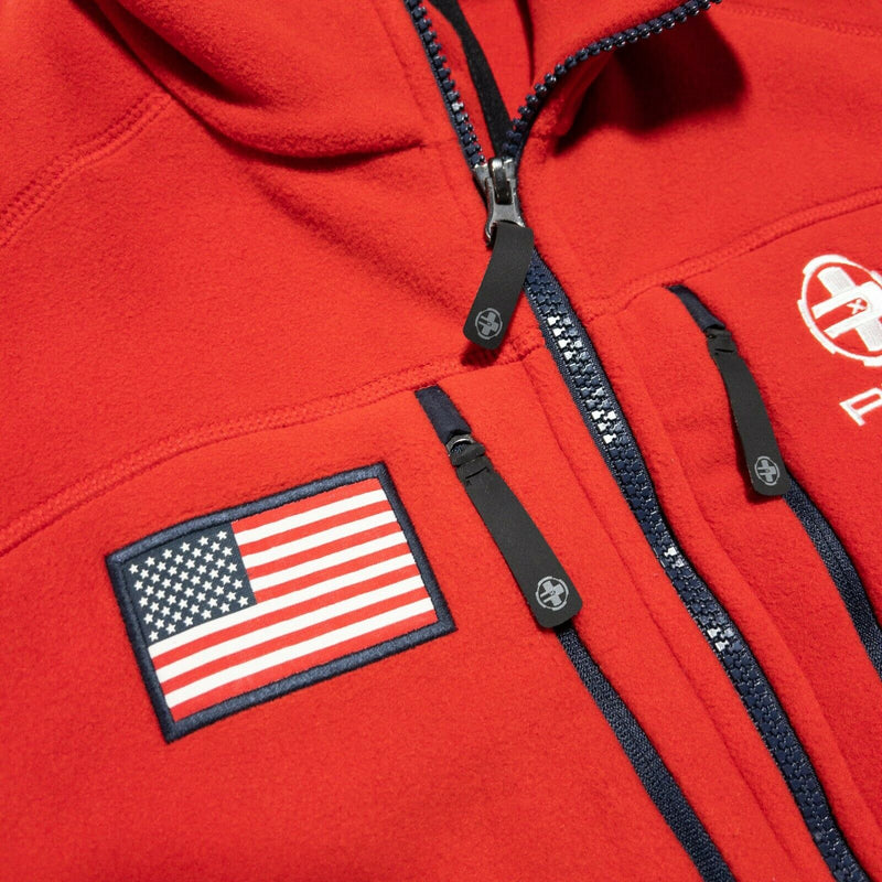 RLX Ralph Lauren Men's Medium USA Flag Spell Out Red Fleece Full Zip Vest