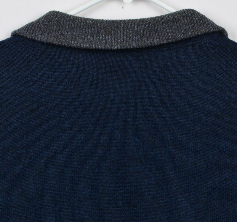 Vtg Kappa Men's Sz Large 100% Lambswool Zip Neck Blue Gray Striped Sweater