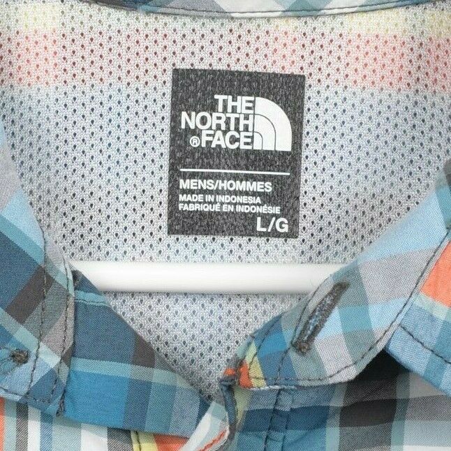 The North Face Men's Sz Large Blue Orange Gray Plaid Hiking Outdoor Casual Shirt