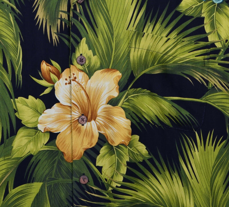 Tommy Bahama Men's Sz XL 100% Silk Rum Embroidered Floral Green Hawaiian Shirt