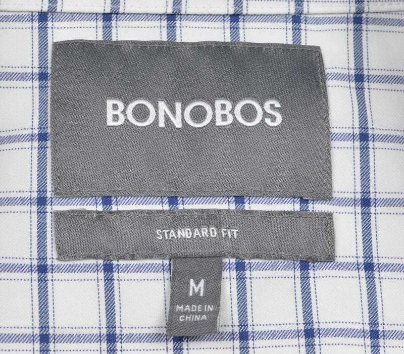 Bonobos Men's Medium Standard Fit Nylon Wicking White Plaid Button-Front Shirt