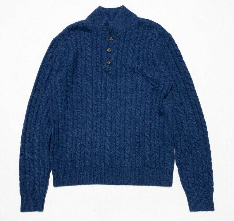 Bloomingdale's Sweater Men's Medium Wool Cashmere Cable-Knit Blue Pullover