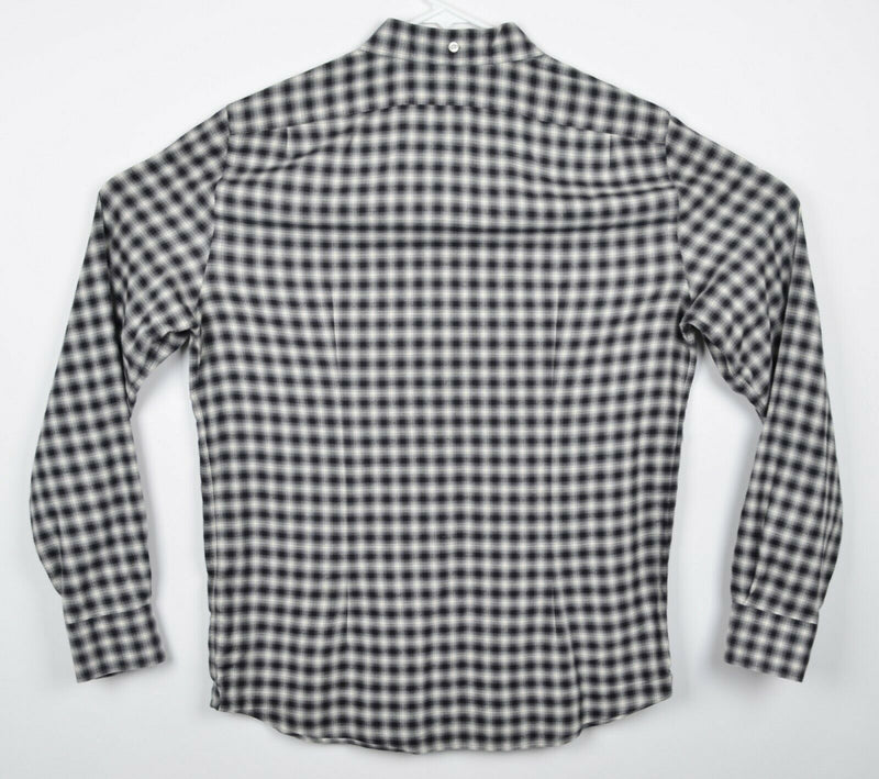 J. Lindeberg Men's Medium Black White Plaid Ward BD Soft Check Long Sleeve Shirt