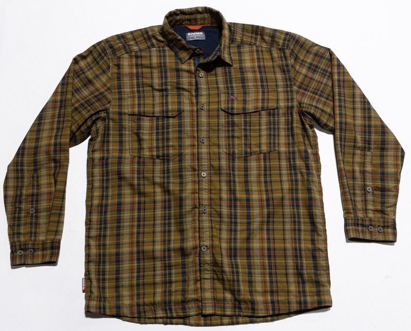 Simms Fishing Shirt Men's Large Thermal Lined Flannel Long Sleeve Plaid Brown