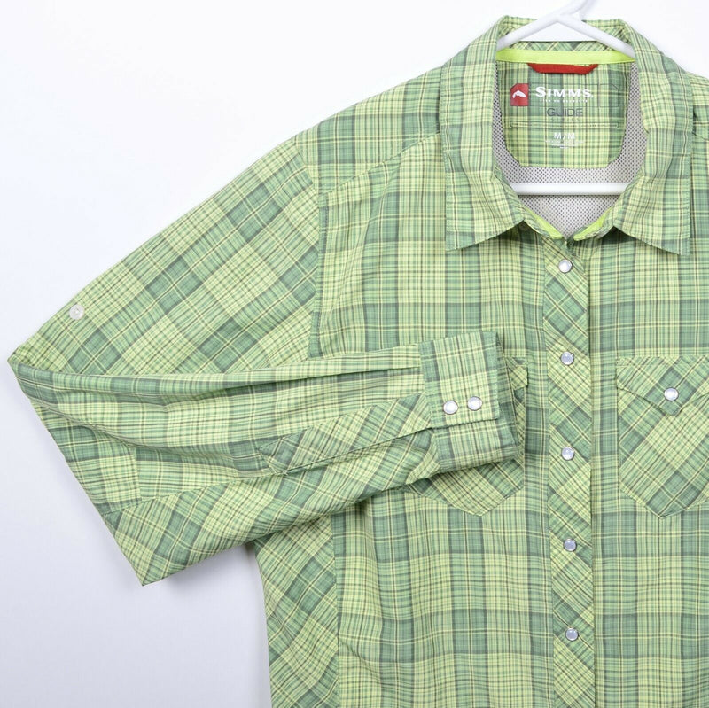 Simms Guide Series Women's Medium Pearl Snap Green Plaid Vented Fishing Shirt