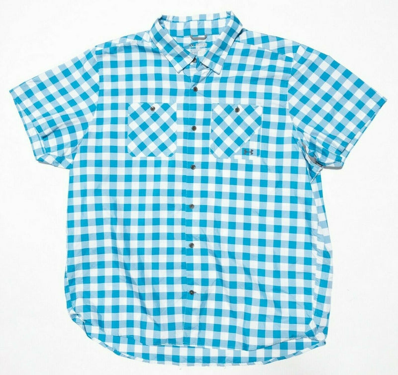 Under armour Heat Gear Shirt 3XL Loose Men's Blue Check Vented Wicking Fishing